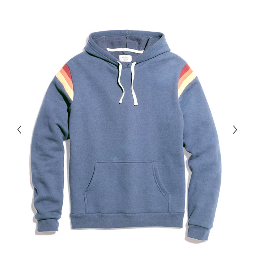 Marine Layer Banks Hoodie in Bearing Sea with Retro Striped Sleeves